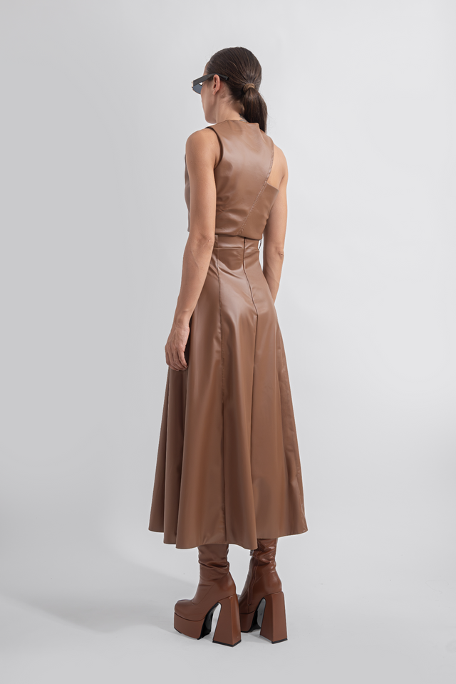 Circular Skirt Vegan Leather - Caramel Brown