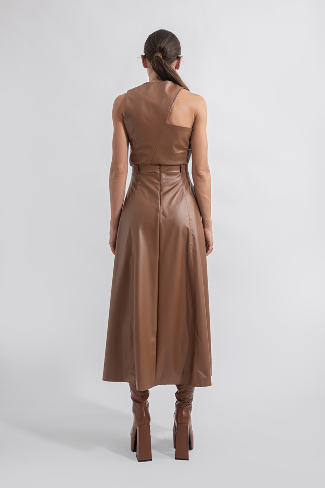 Circular Skirt Vegan Leather - Caramel Brown