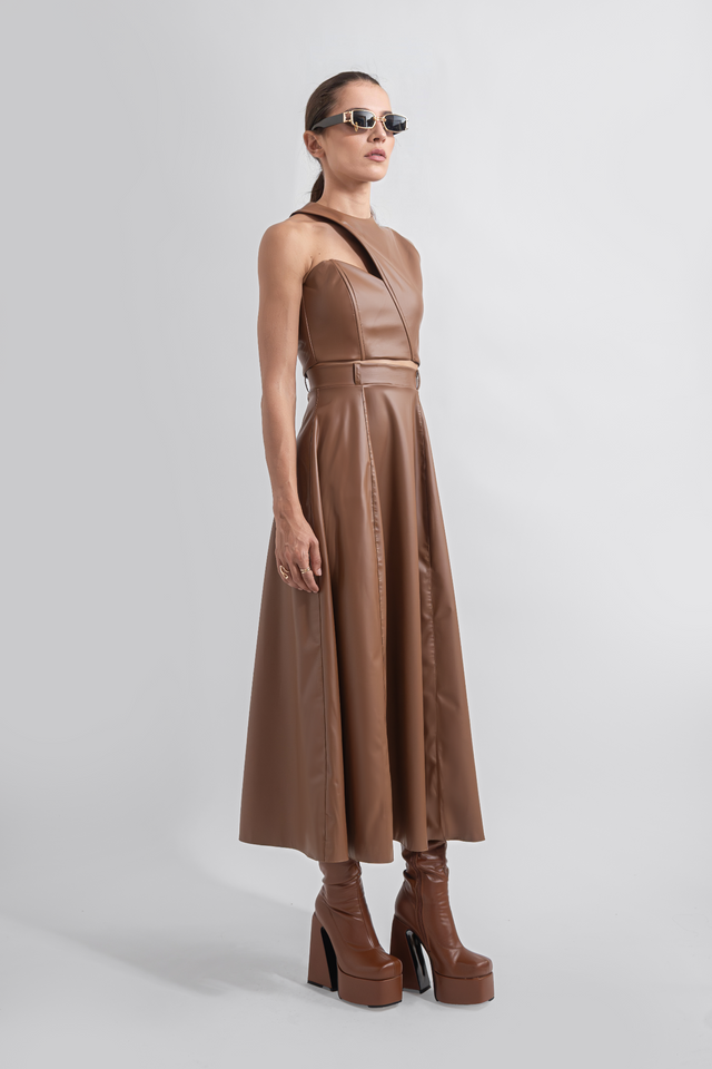 Circular Skirt Vegan Leather - Caramel Brown