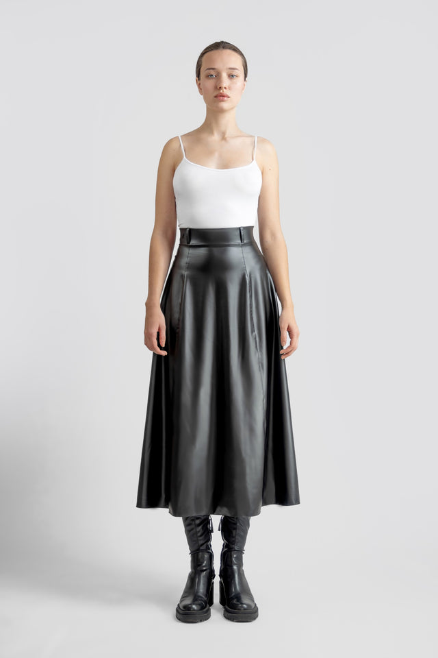 Circular Skirt Vegan Leather - Black