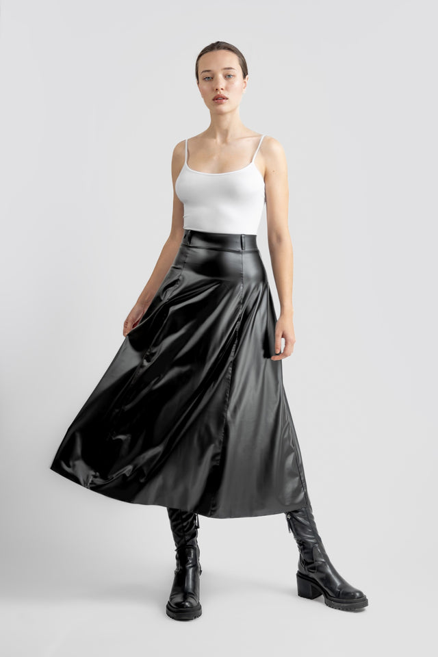 Circular Skirt Vegan Leather - Black