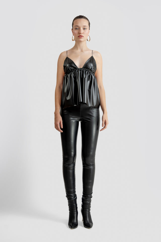 Faux Leather Cami Top - Black