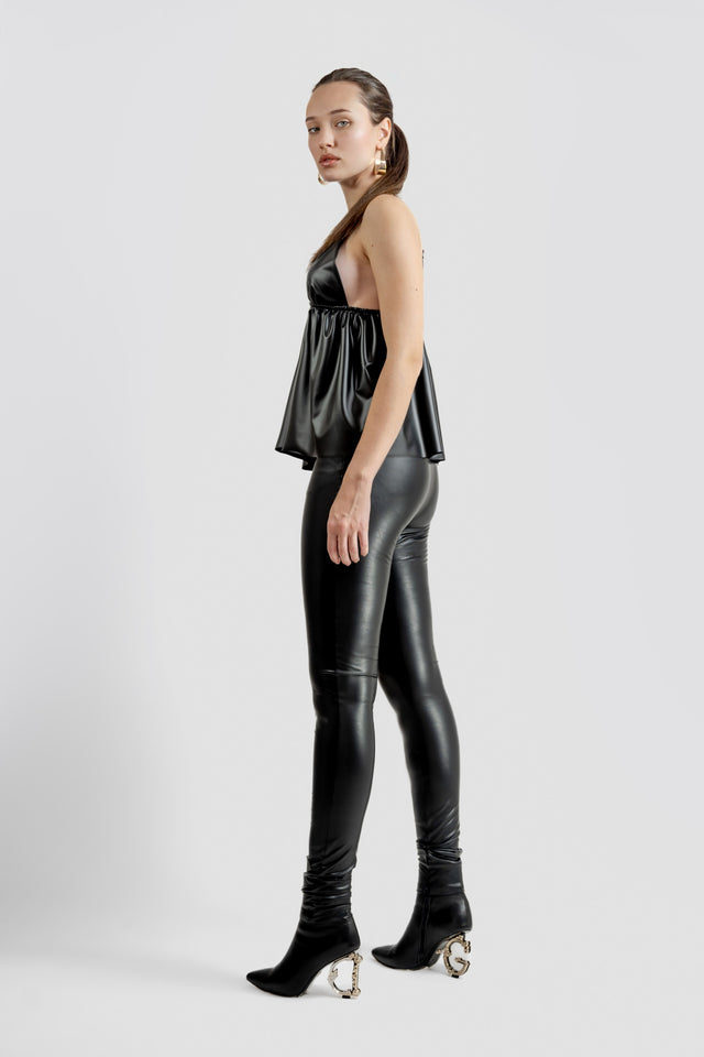 Faux Leather Cami Top - Black
