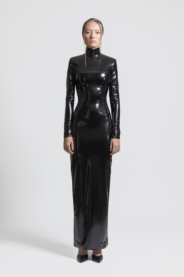 Latex Feel Bodycon Dress - Black