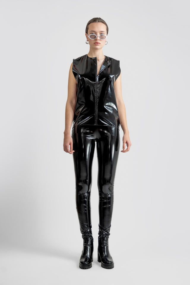 Vegan Leather Sleeveless Top - Black