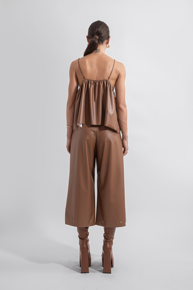 Faux Leather Cami Top - Caramel Brown