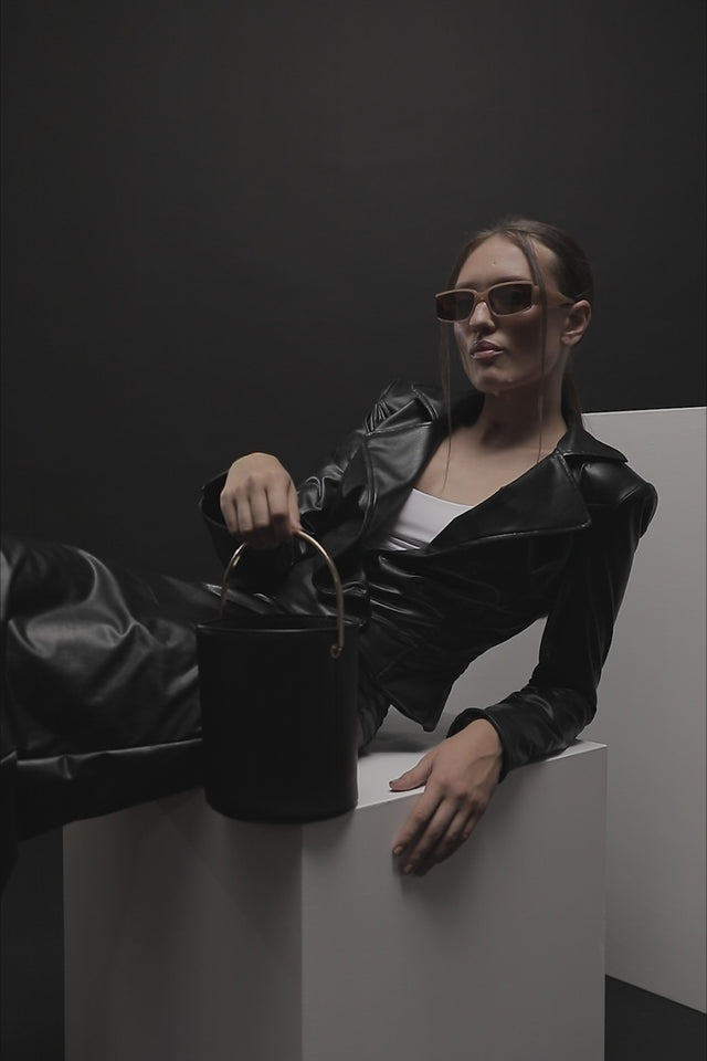 Asymmetric Faux Leather Blazer - Black