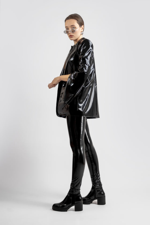 Single Breasted Blazer Latex Look - Black