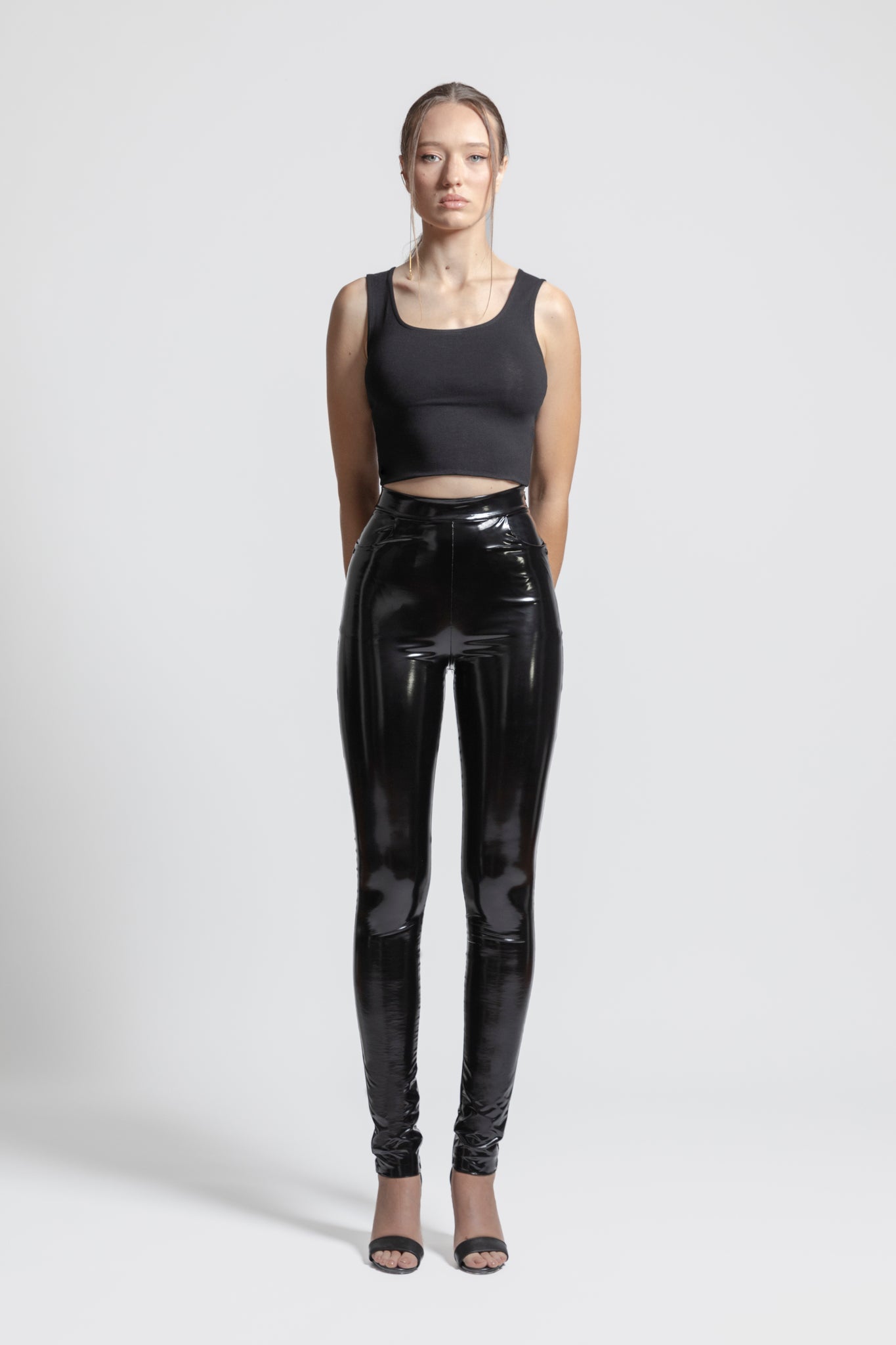 Faux Leather Slim Pants Black TACRAI