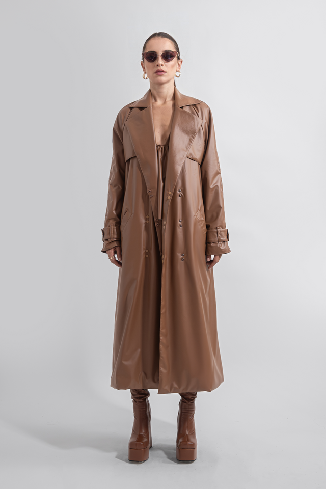 Straight Coat Vegan Leather - Caramel Brown