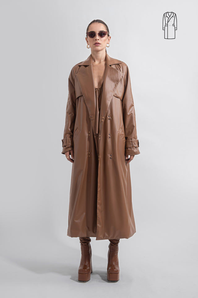 Straight Coat Vegan Leather - Caramel Brown