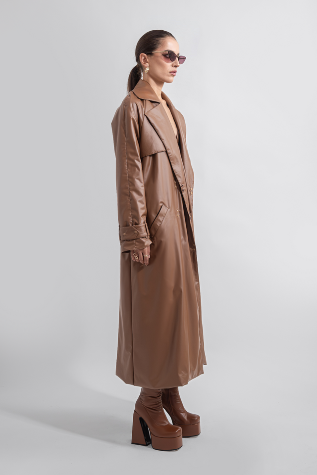 Straight Coat Vegan Leather - Caramel Brown