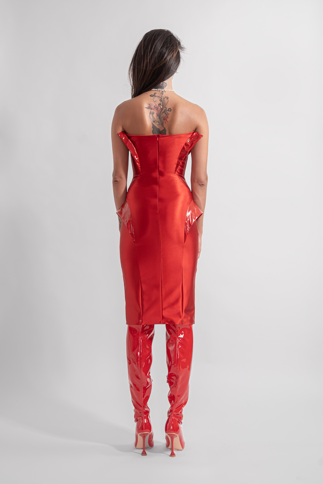 strapless_latex_gloss_dress_red_back