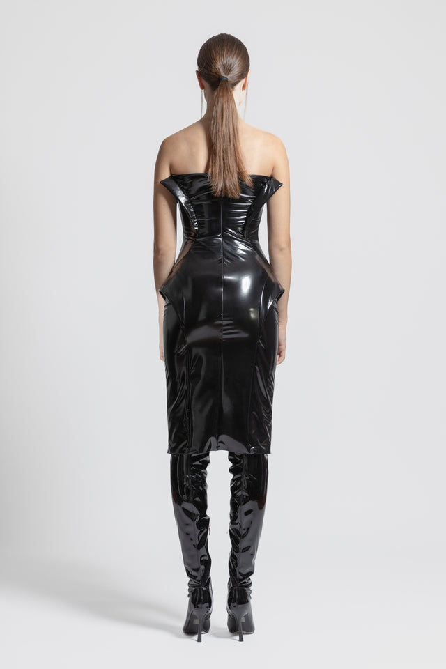 Strapless Faux Leather Dress - Black