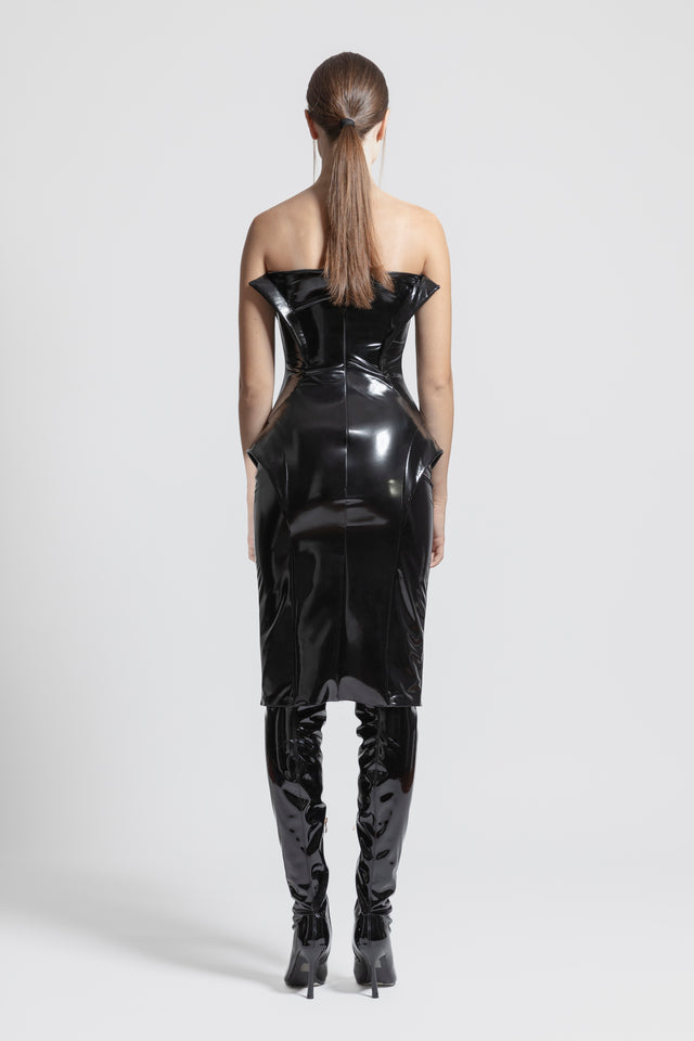 Strapless Latex Look Dress - Black