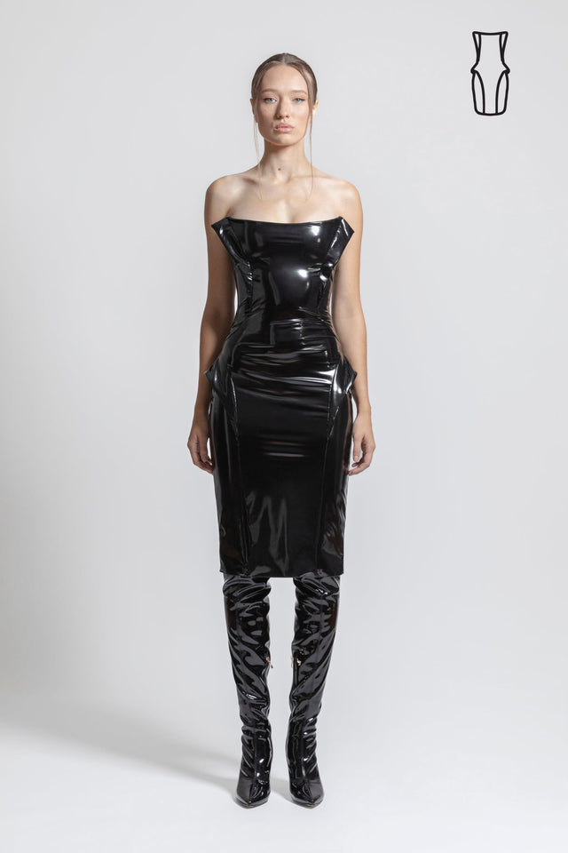 Strapless Latex Look Dress - Black