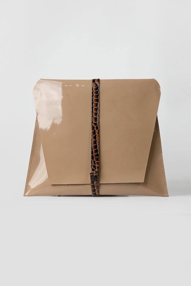 TACRAI snake skin real leather beige clutch bag