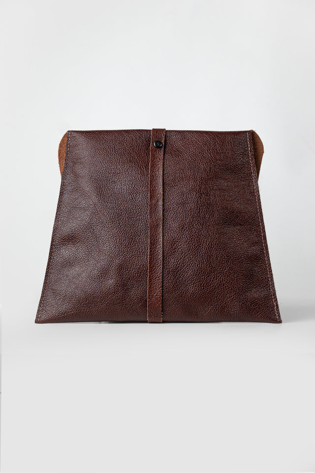 brown tacrai clutch bag back