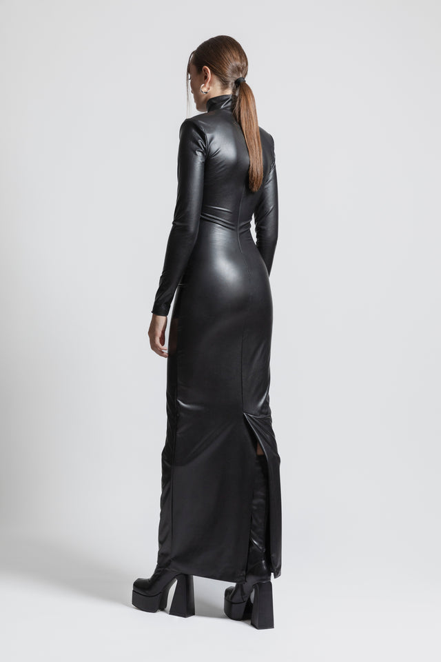 Faux Leather Bodycon Dress - Black