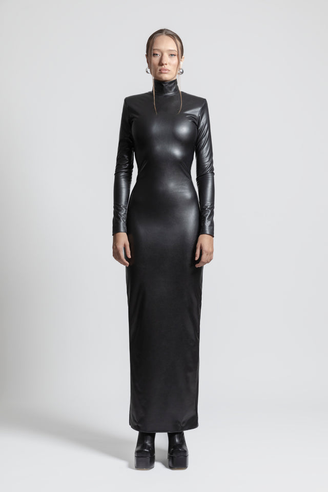 Faux Leather Bodycon Dress - Black