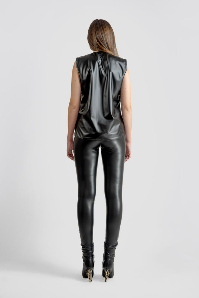 Latex Look Sleeveless Top - Black