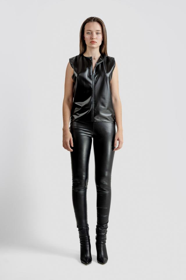 Latex Look Sleeveless Top - Black