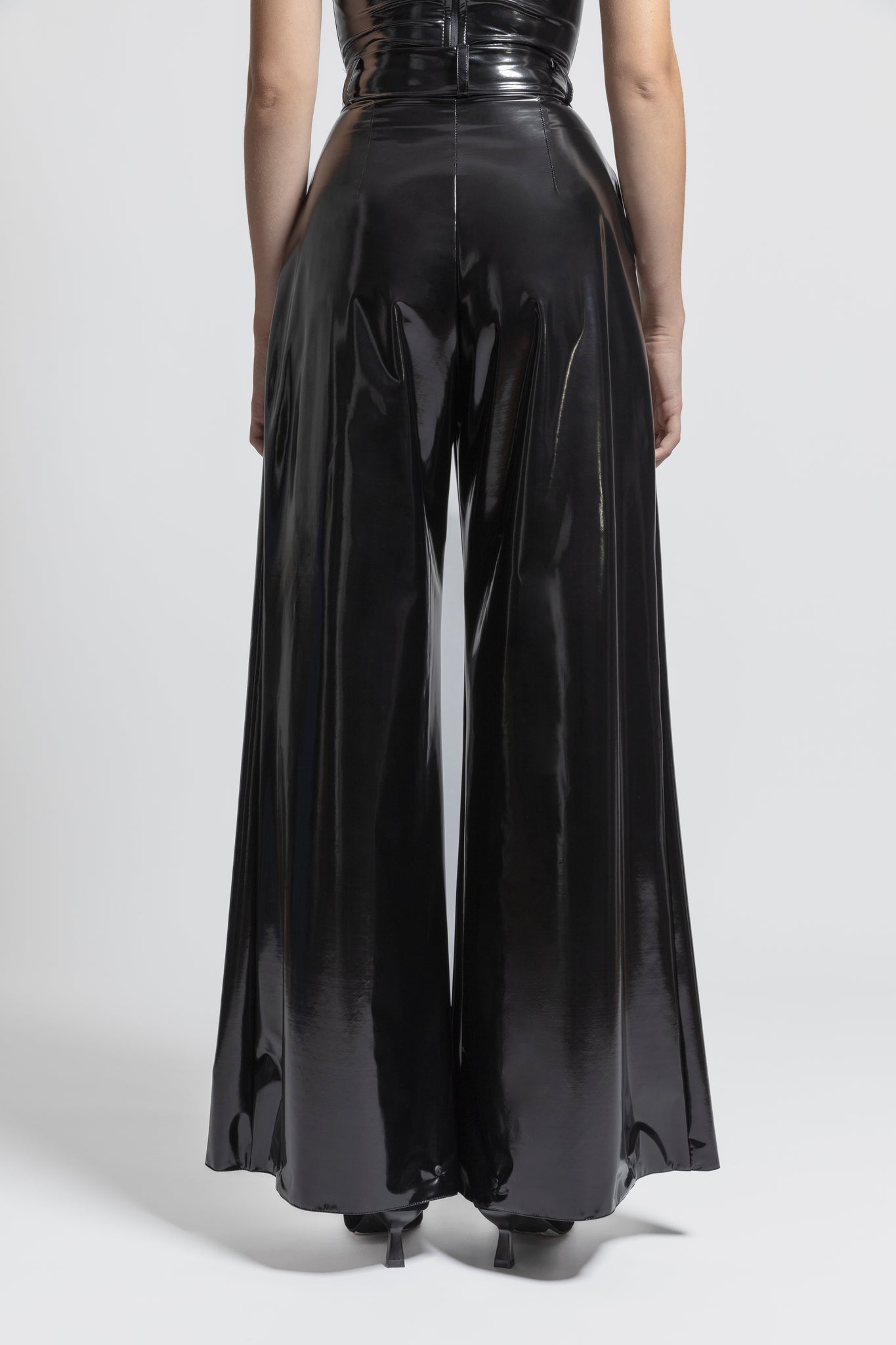 Wide Leg Flare Latex Look Pants Black TACRAI